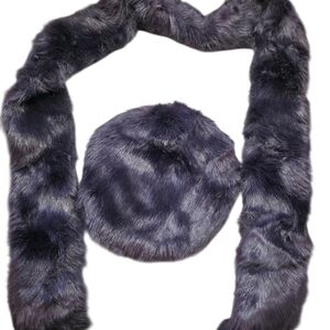 Luxurious Faux Fur Scarf and Beret Set - Deep Purple
